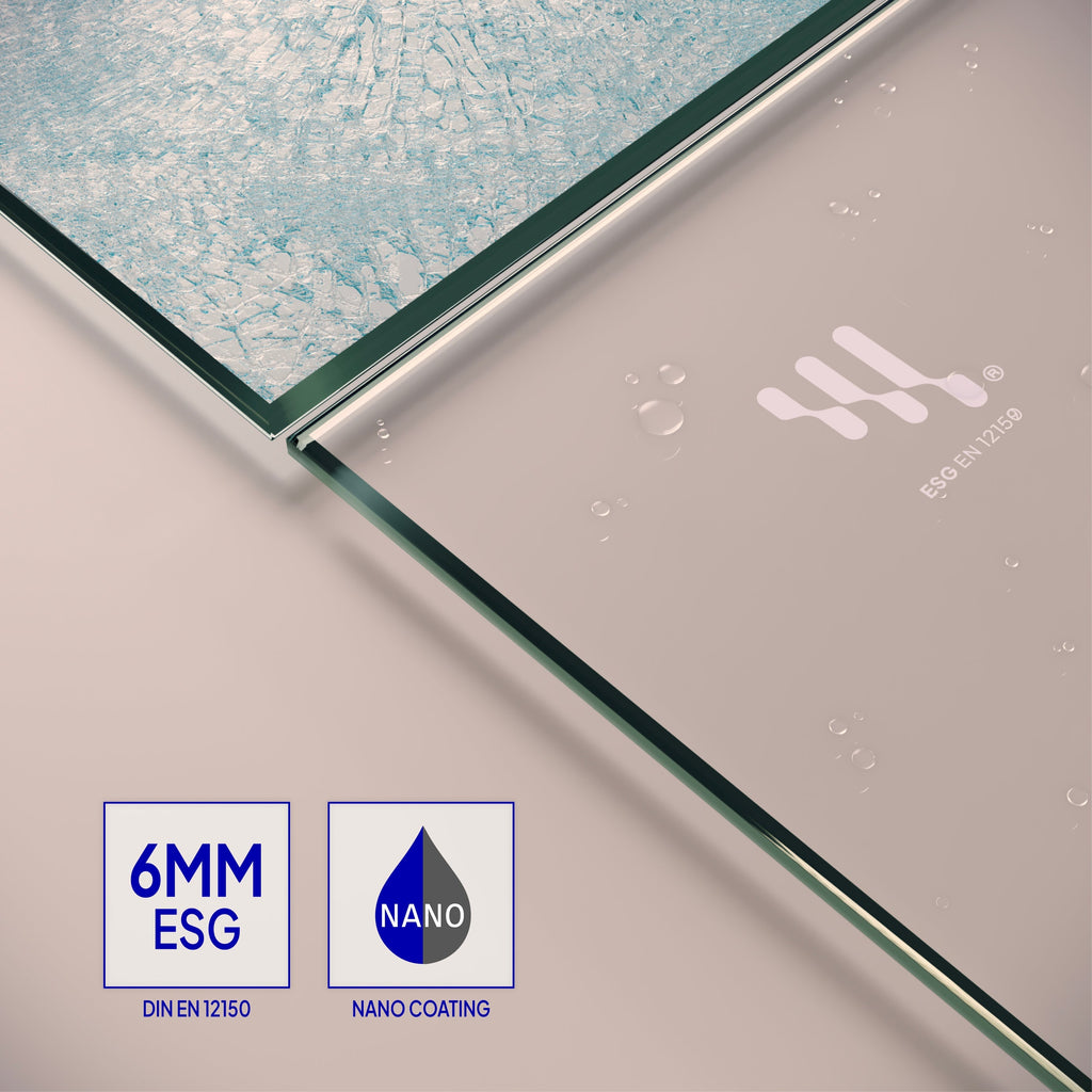 LINDA - Cabine de duche de canto com portas articuladas em vidro temperado e perfil cromado