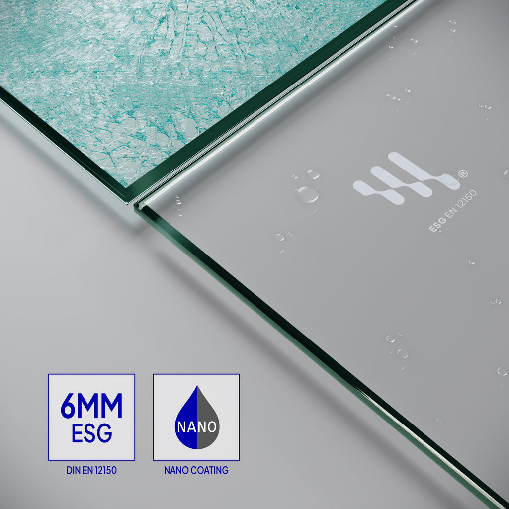 BELLE - Cabine de duche de canto com portas dobráveis em vidro temperado e perfil preto mate