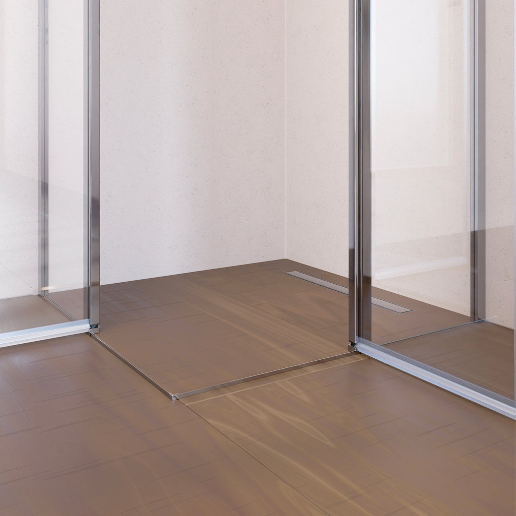 LINDA - Cabine de duche de canto com portas articuladas em vidro temperado e perfil cromado