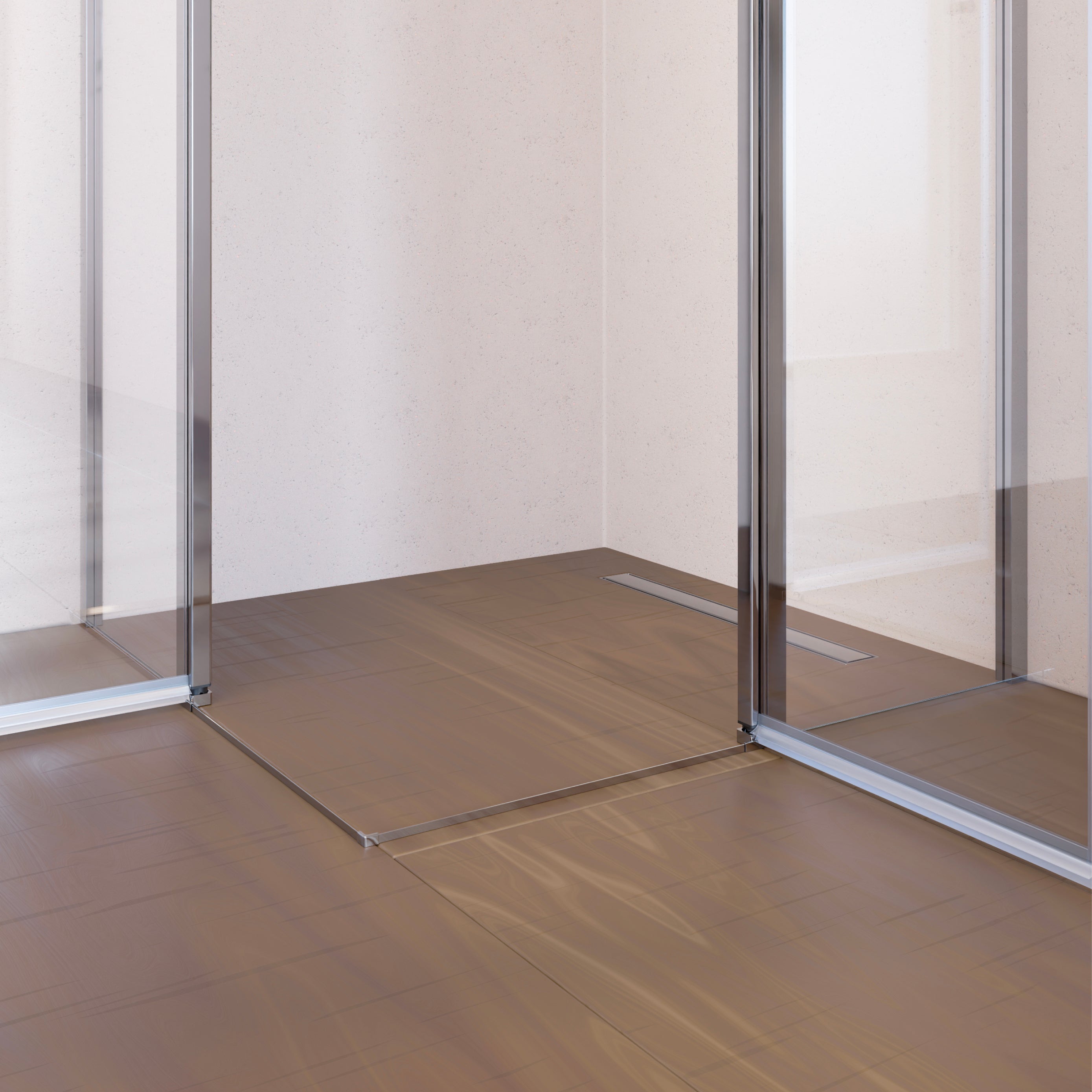 LINDA - Cabine de duche de canto com portas articuladas em vidro temperado e perfil cromado