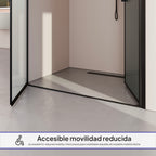 LARA - Puerta de ducha con puertas abatibles de cristal templado esmerilado de 6 mm y perfil negro mate