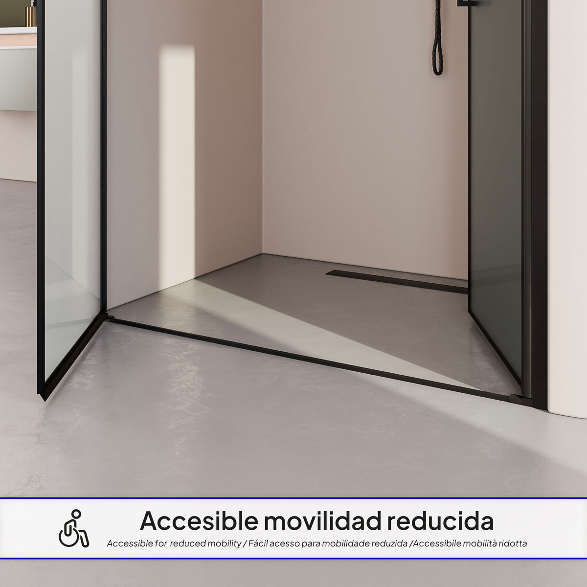 LARA - Puerta de ducha con puertas abatibles de cristal templado esmerilado de 6 mm y perfil negro mate