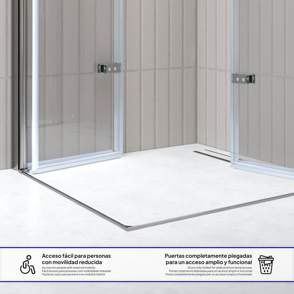 EMMA - Cabine de duche com portas articuladas, vidro 6 mm e perfil cromado