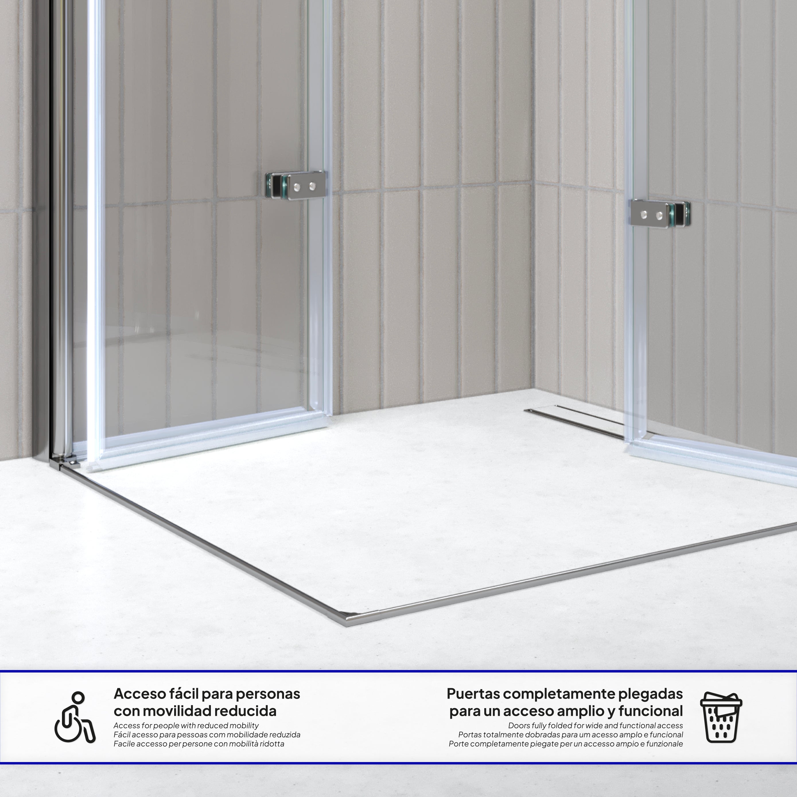 EMMA - Cabine de duche com portas articuladas, vidro 6 mm e perfil cromado