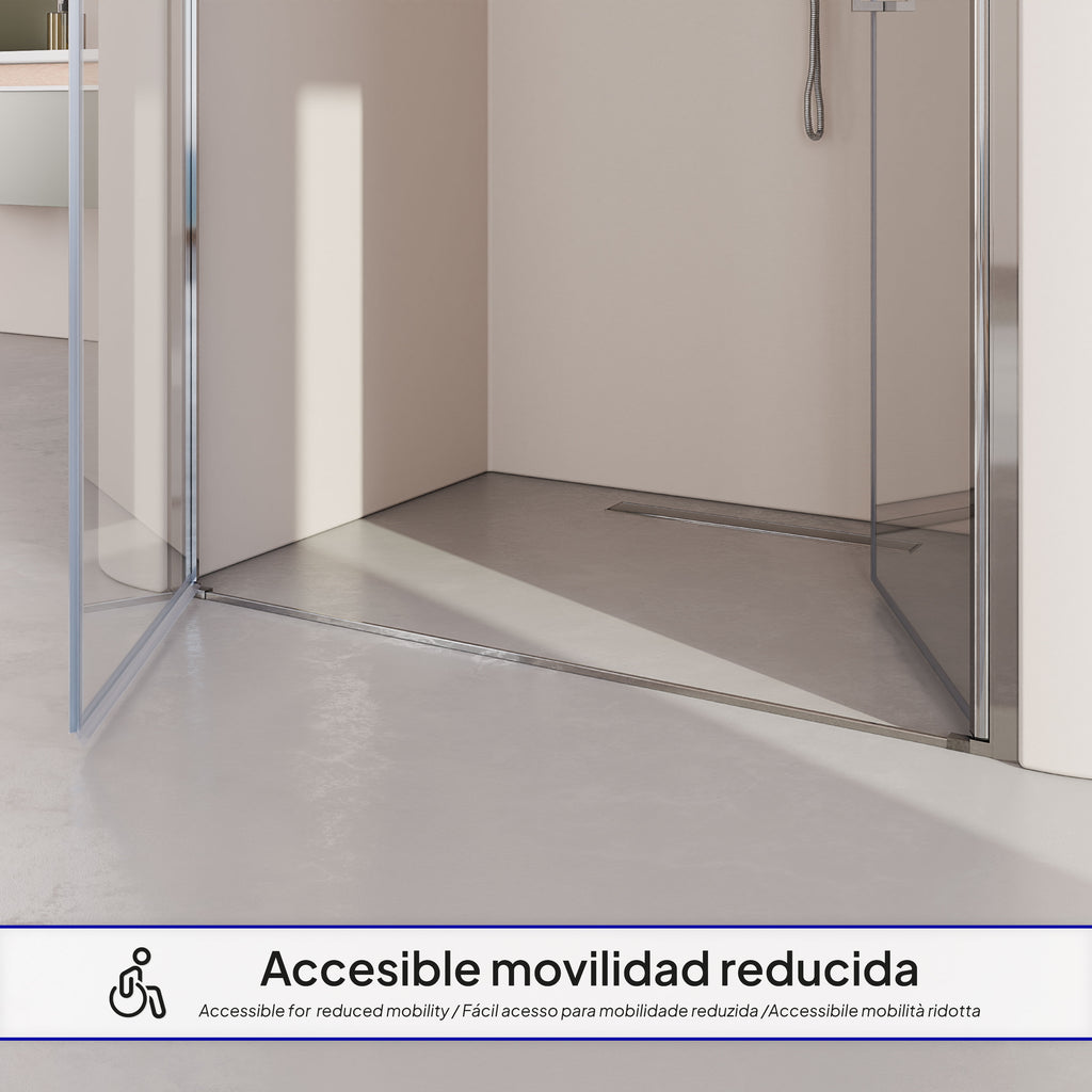 LARA - Mampara de ducha con puertas batientes de cristal templado parcialmente esmerilado de 6 mm
