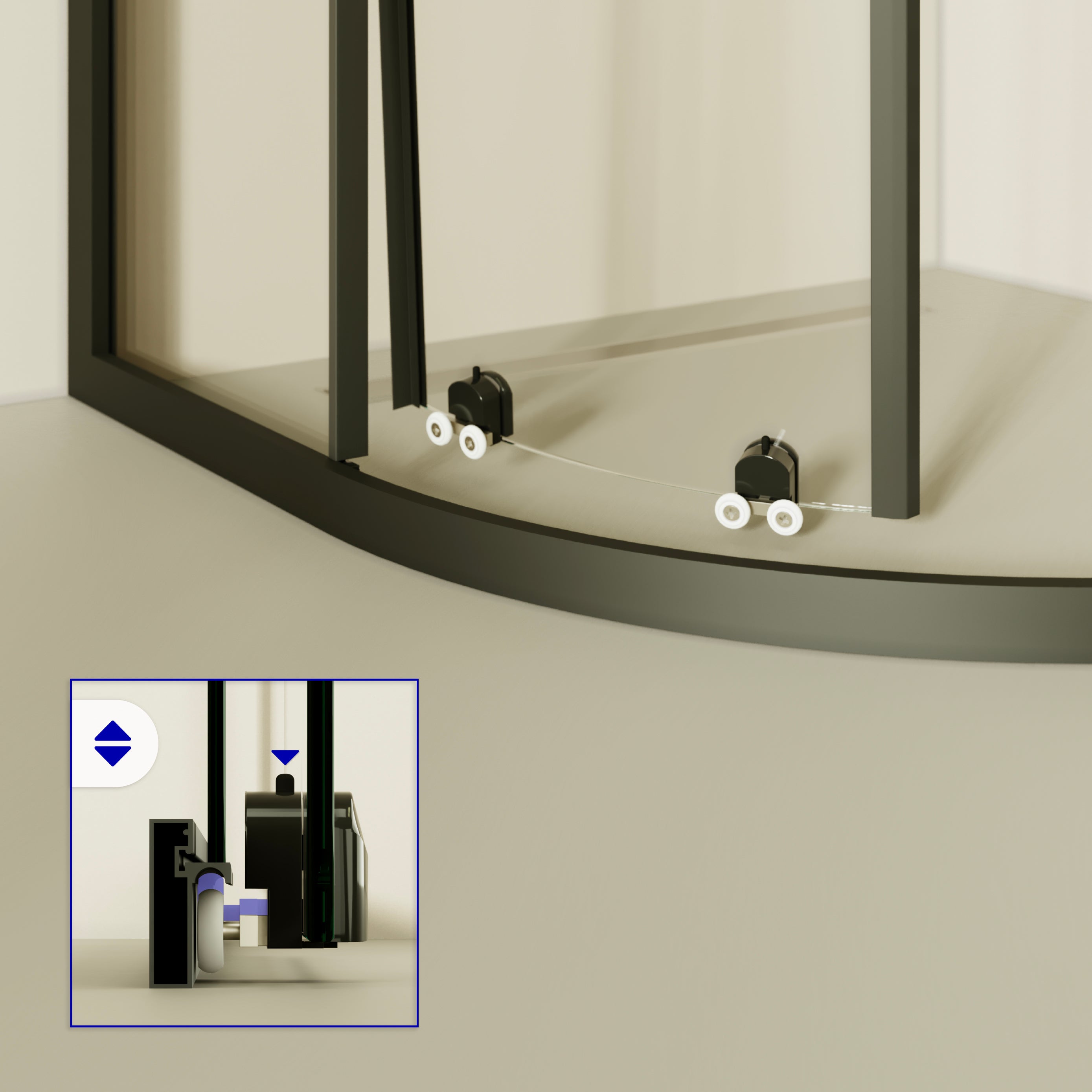ELLA - Cabine de duche de quadrante com portas de correr em vidro transparente e perfil preto mate