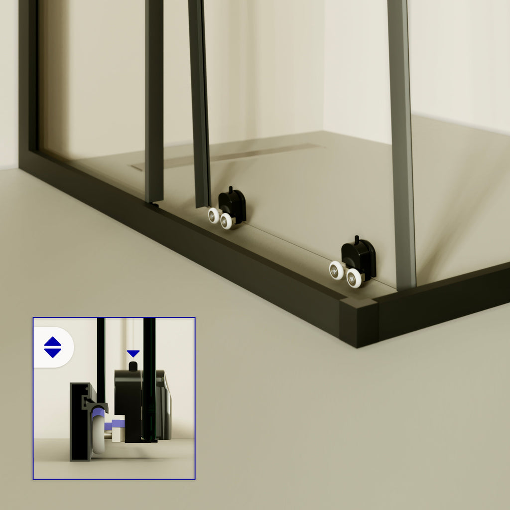 DORA - Cabina de ducha con puertas correderas, cristal templado y perfil negro mate