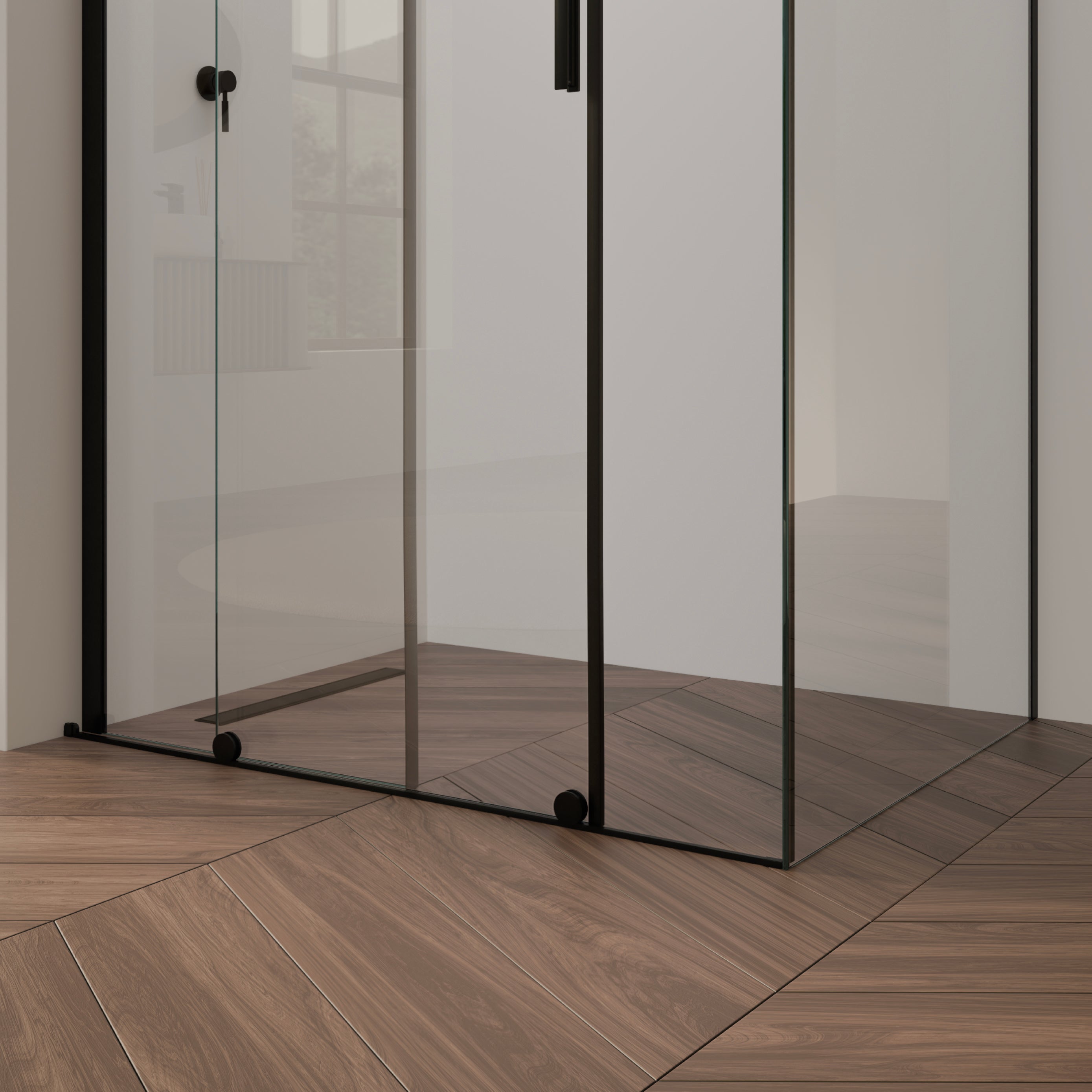 NADINE - Cabina de ducha con puerta corredera, cristal templado de 8 mm y perfil negro mate