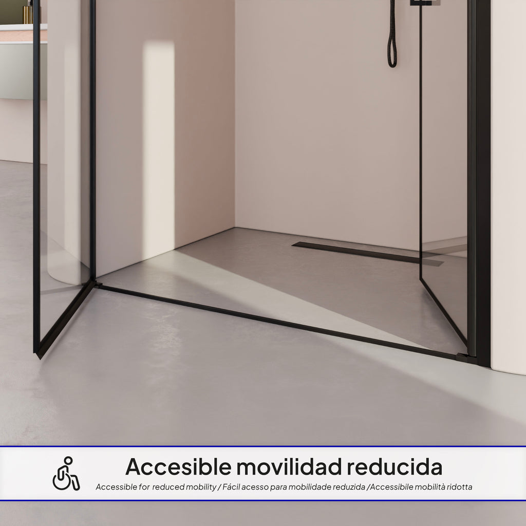 LARA - Porta doccia con ante battenti in vetro temperato 6 mm e profilo nero opaco