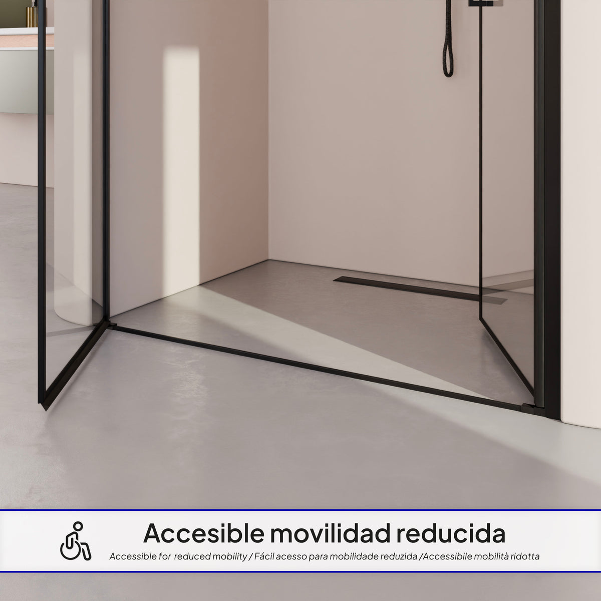 LARA - Porta doccia con ante battenti in vetro temperato 6 mm e profilo nero opaco