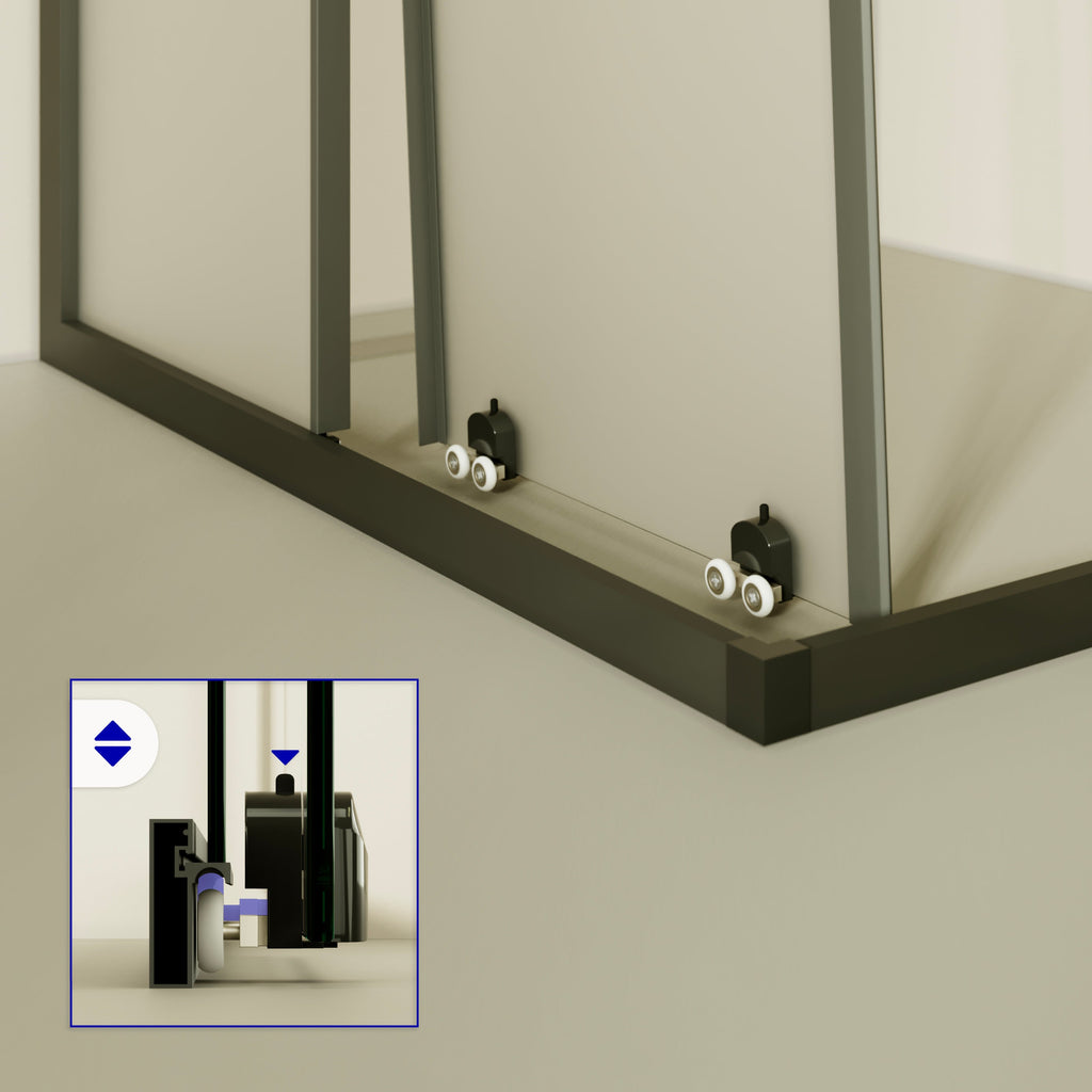 DIANA - Cabine de duche de canto com portas de correr em vidro temperado fosco e perfil preto mate