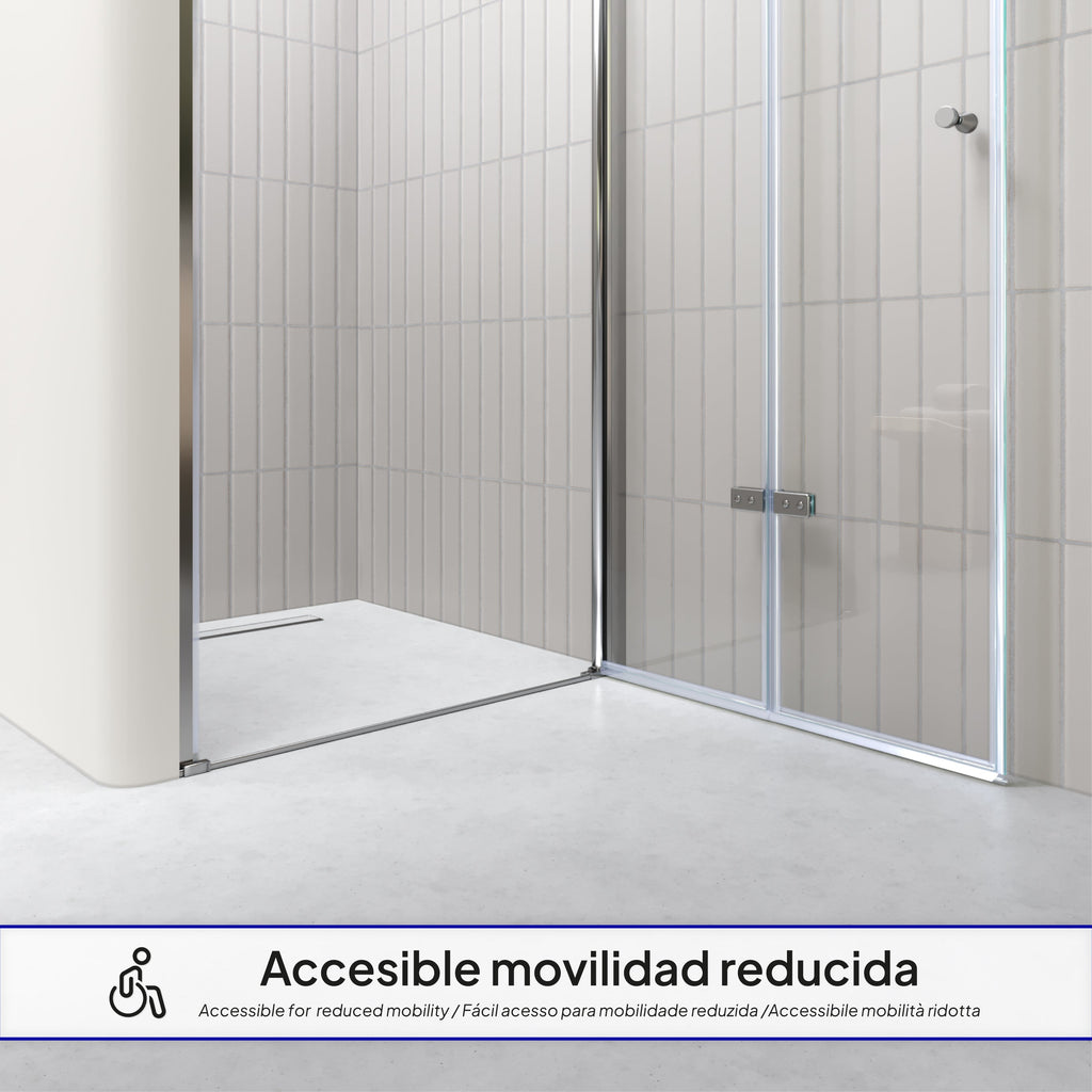 MILA - Porta de duche dobrável em vidro temperado 6 mm e perfil cromado