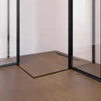 LINDA - Cabine de duche de canto com portas articuladas em vidro temperado e perfil preto mate