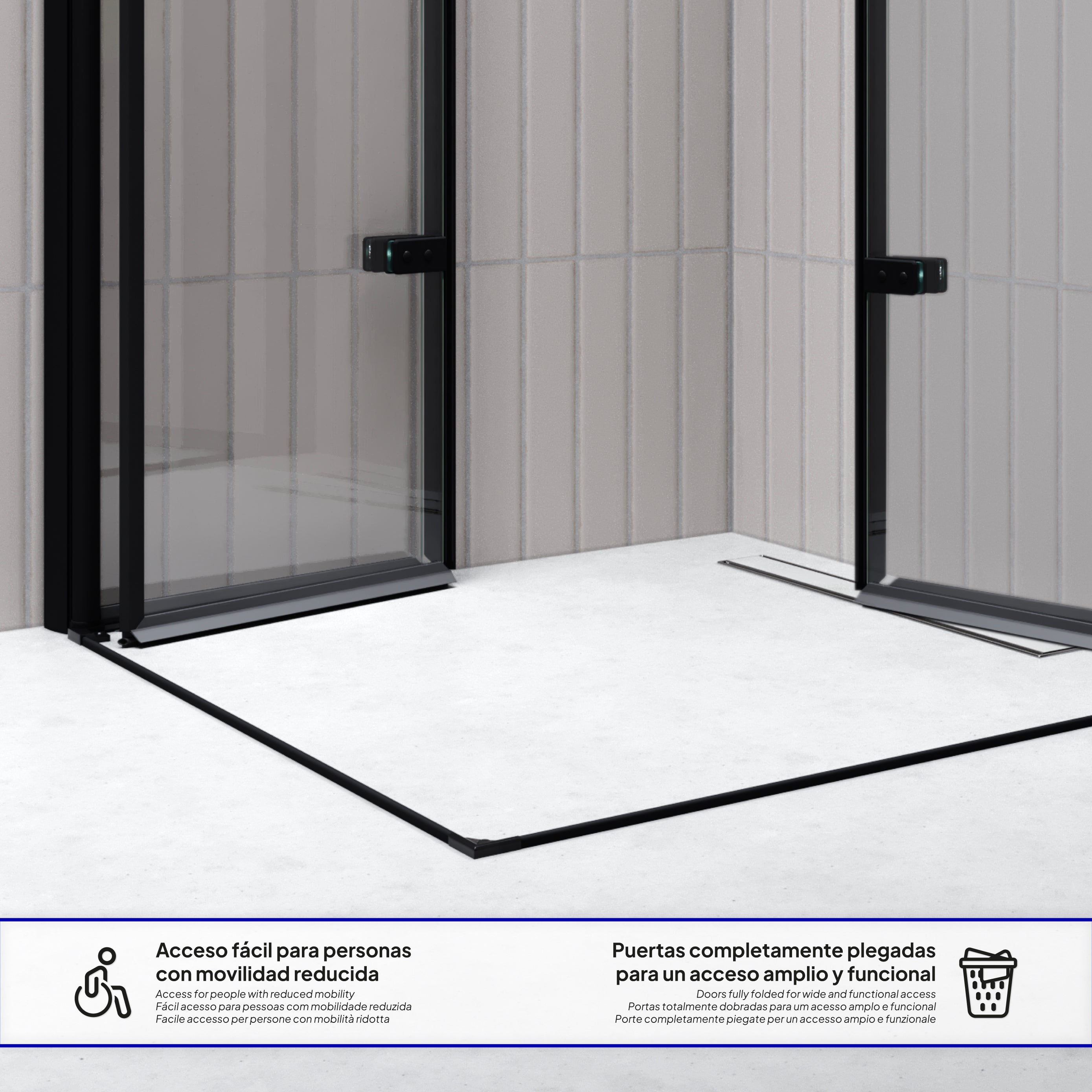 EMMA - Cabine de duche com portas articuladas, vidro 6 mm e perfil preto mate