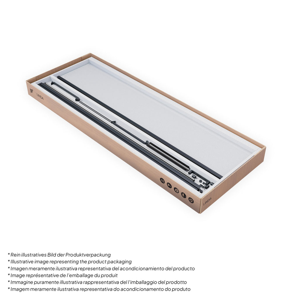 LINDA - Cabine de duche de canto com portas articuladas em vidro temperado e perfil preto mate