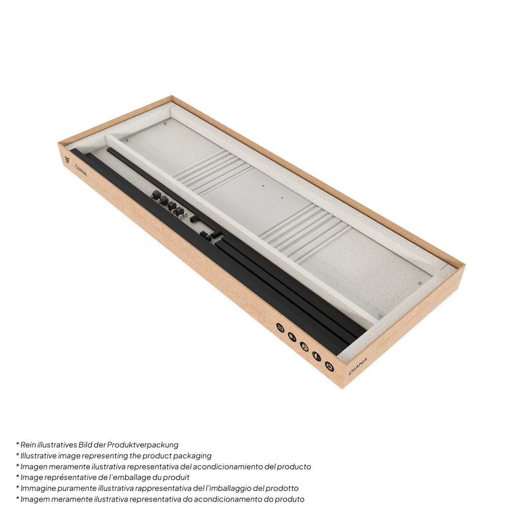 DIANA - Cabina de ducha de esquina con puertas correderas de cristal templado semi-esmerilado y perfil negro mate