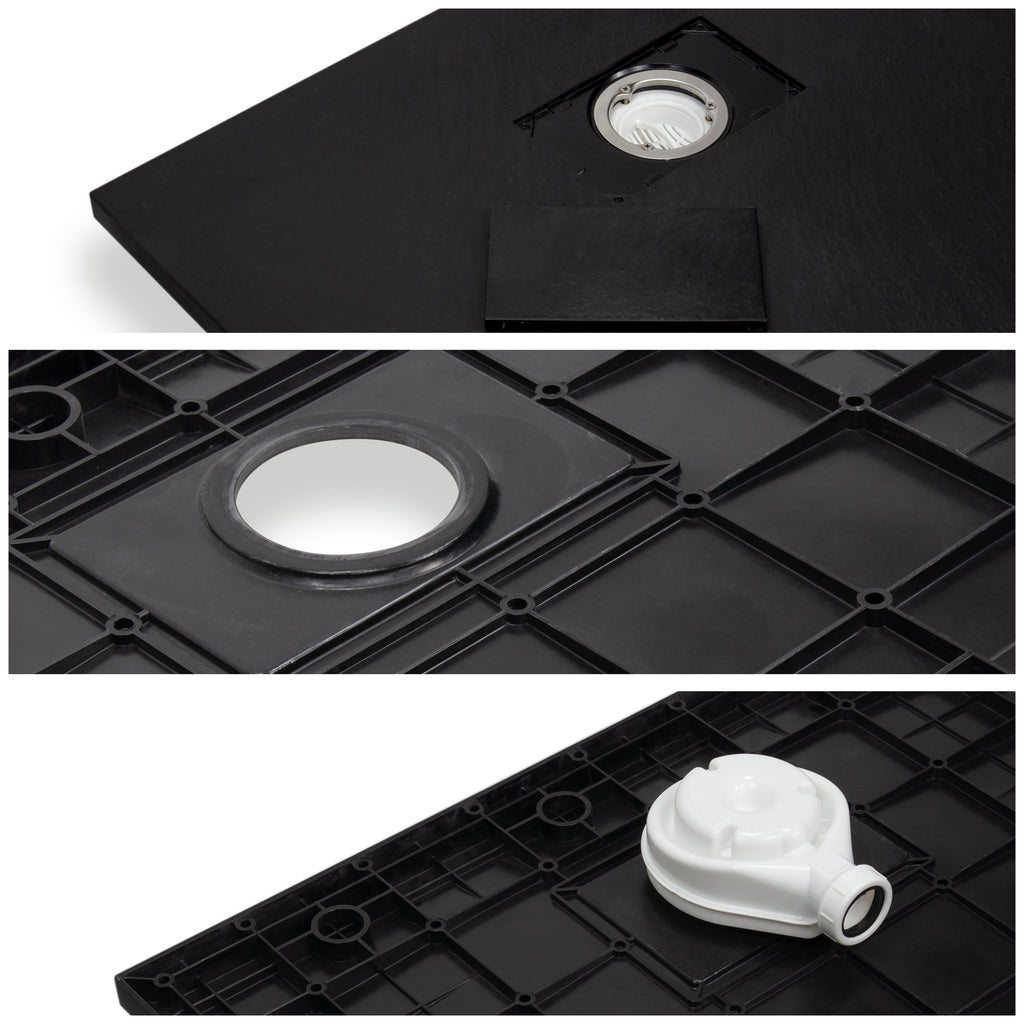 BOREAL - Base de duche antiderrapante com acabamento preto e sifão incluído