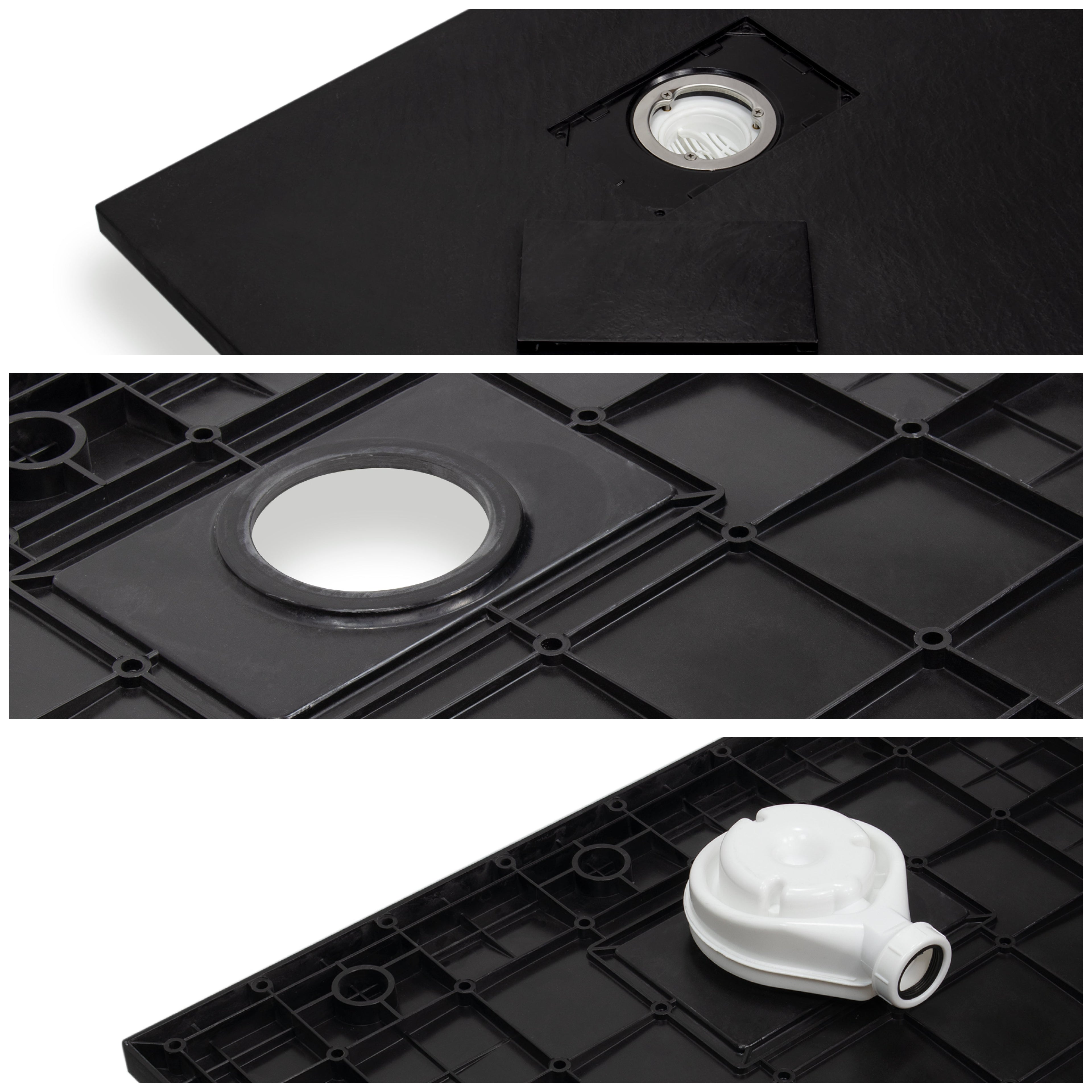 BOREAL - Base de duche antiderrapante com acabamento preto e sifão incluído