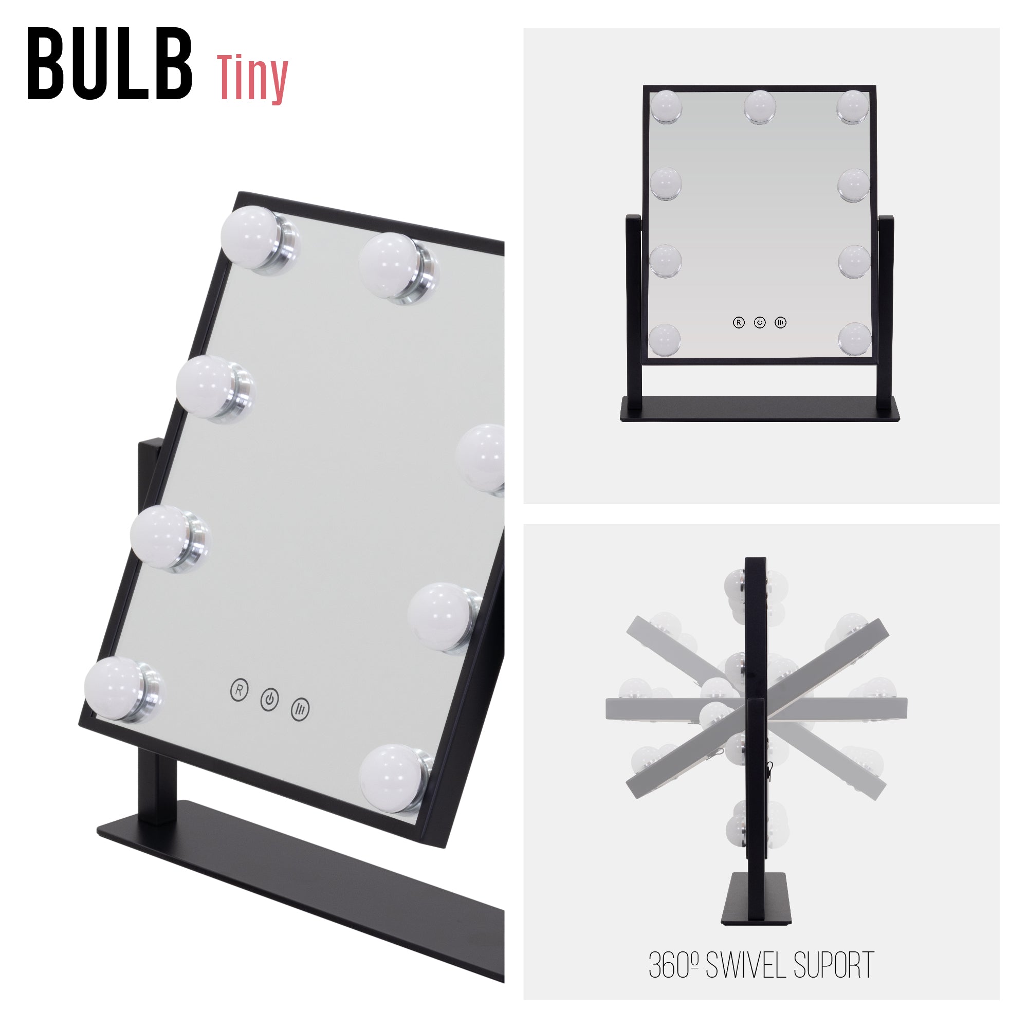 BULB TINY - Espejo de maquillaje compacto con iluminación LED para uso diario