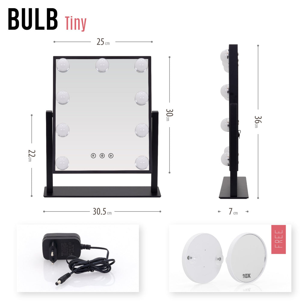 BULB TINY - Espelho de maquilhagem compacto com iluminação LED para uso diário