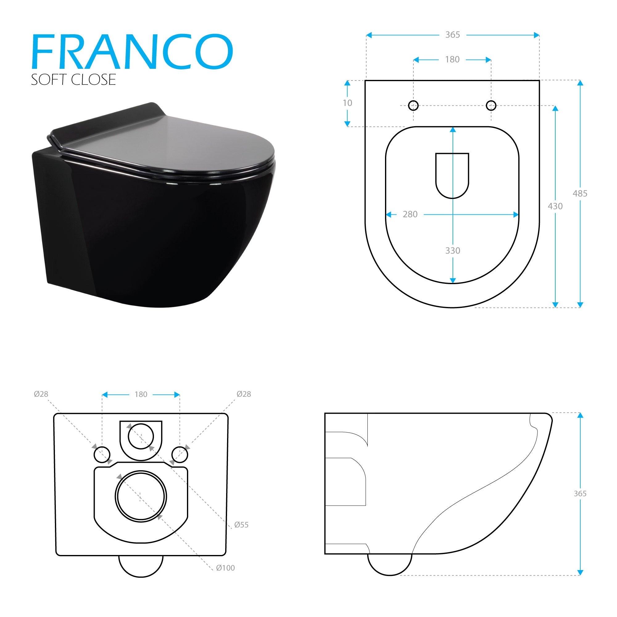 FRANCO - Sanita suspensa rimless com tampa soft-close