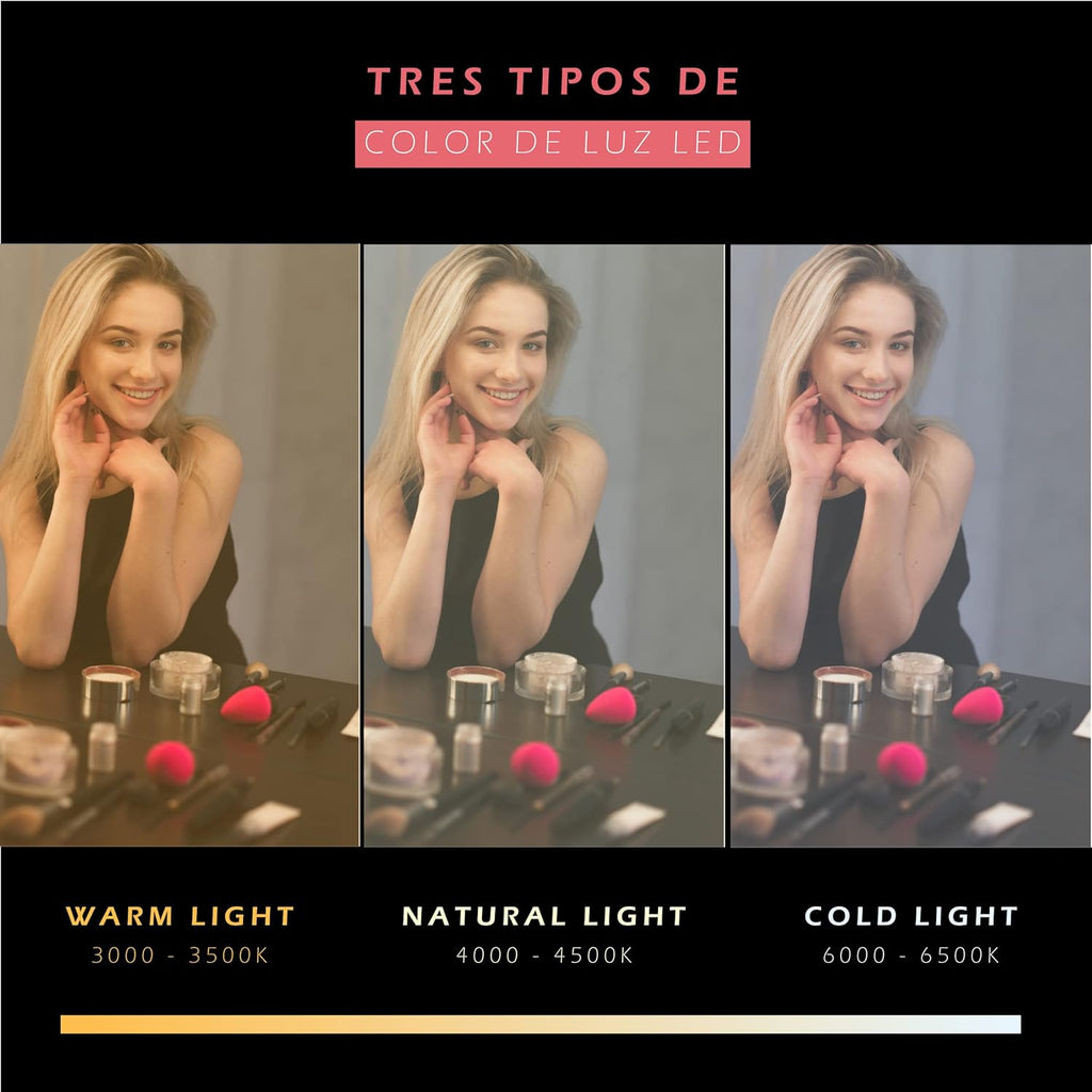 Espelho de maquilhagem com iluminação LED e controlo tátil integrado