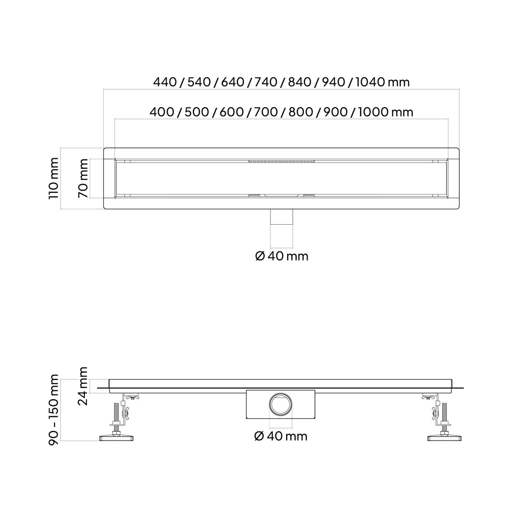 Ralo de duche linear em aço inox ultraplano 2 em 1 modelo R2