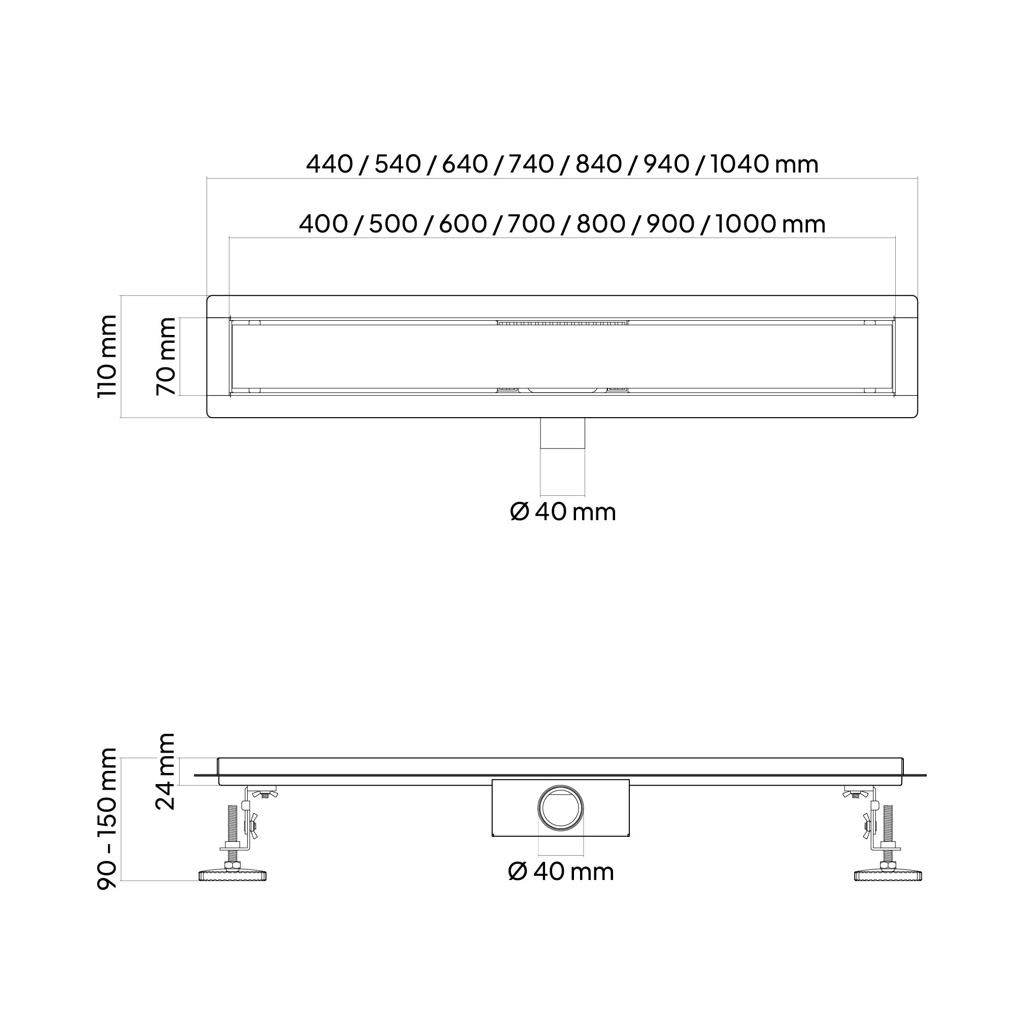 Ralo de duche linear em aço inox ultraplano 2 em 1 modelo R2