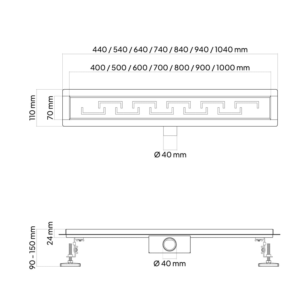 Ralo de duche linear em aço inox com acabamento cromado modelo R4