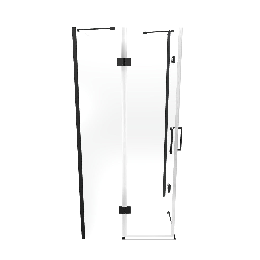 CELINE - Cabine de duche de canto com portas articuladas em vidro temperado e perfil preto mate