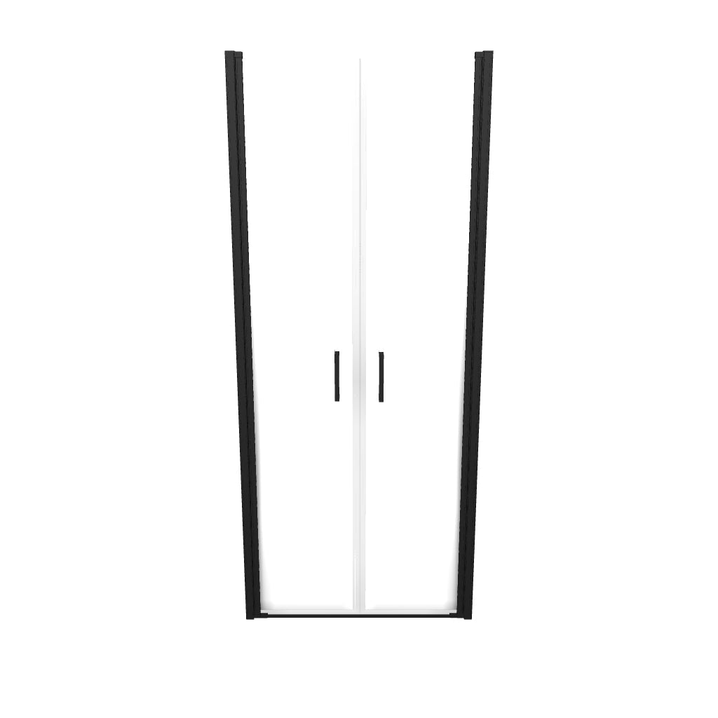 LARA - Puerta de ducha con puertas abatibles de cristal templado esmerilado de 6 mm y perfil negro mate