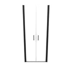 LARA - Puerta de ducha con puertas abatibles de cristal templado esmerilado de 6 mm y perfil negro mate